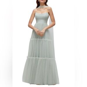 Dessy Collection Strapless Tiered Tulle Gown